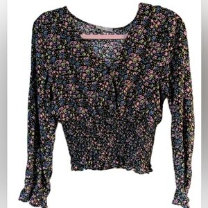 Paper Crane Black Floral Whimsigoth Peasant Witchy Top